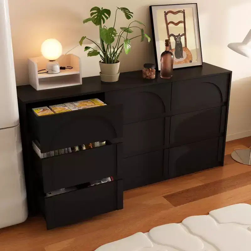 Black 9 Drawer Concealed Handle Arch Pattern Decor Dresser Sideboard Chest Storage Cabinet