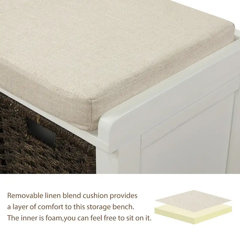 Entryway Bench with 3 Removable Rattan Baskets