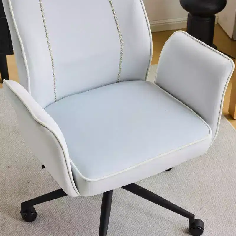 Karl Home | 28.5 inch White Velvet Dovetail Swivel Office Chair With Wheels