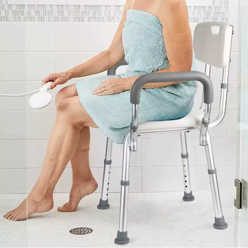U-Shaped Shower Chair with Backrest, Adjustable Height, Shower Chair with 350 Lb Capacity for Elderly and Disabled
