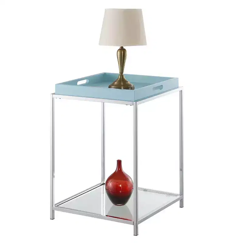 End Table, Blue Metal, Rectangle, 24