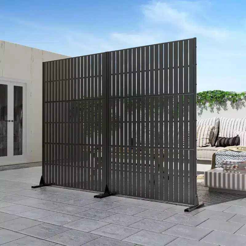Black Galvanized Steel Fence Screen 183*120*40cm (6-Piece Set)
