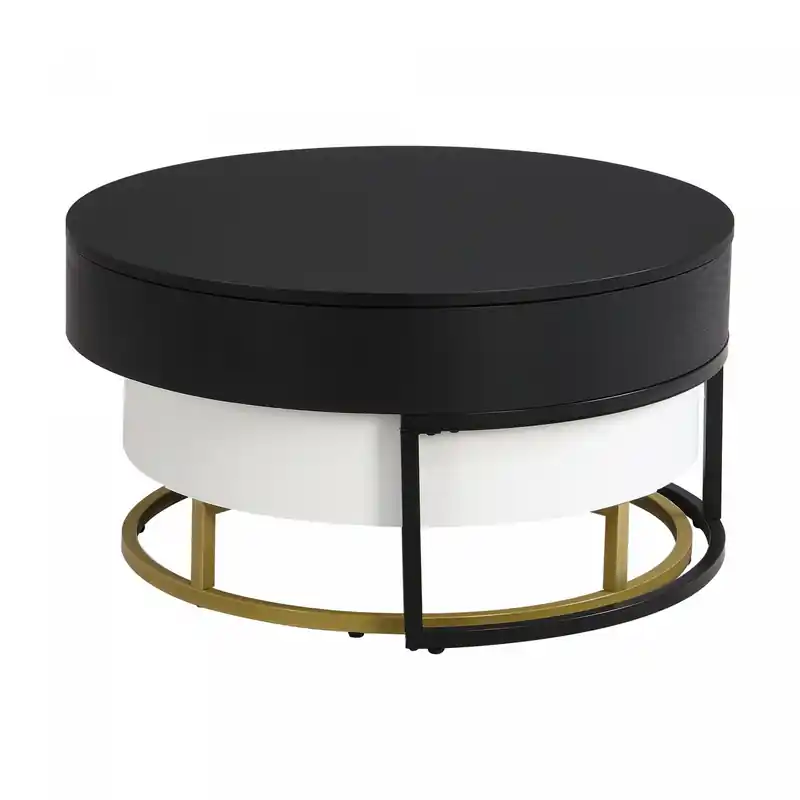 31.5 Round Engineered Wood Lift-top Nesting Coffee Table With Drawers