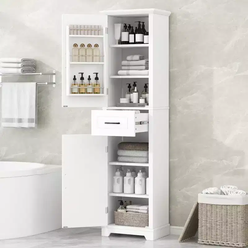 Whisen Tall Bathroom Cabinet with 2 Doors & Adjustable Shelves