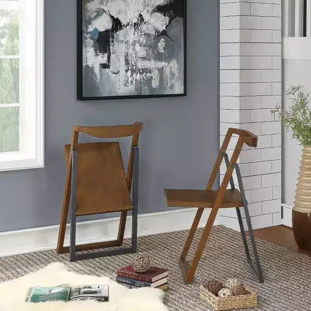 2-Pack Scandinavian Folding Chair in Wire Brush Chestnut