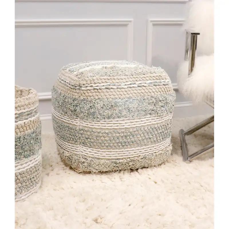Pasargad Home Grandcanyon Braided Cotton Pouf, 20 Beige