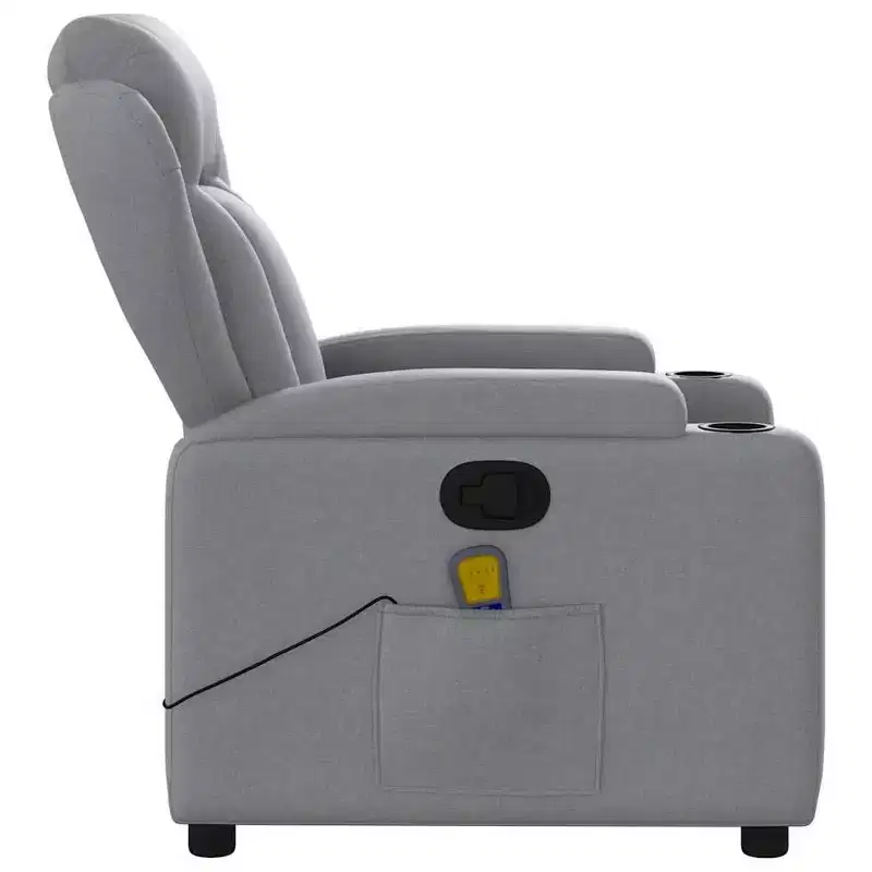 vidaXL Massage Recliner Chair - Light Gray Fabric, 6-Point Vibration, Manual Reclining, Cup Holders, Armchair with USB Power Source