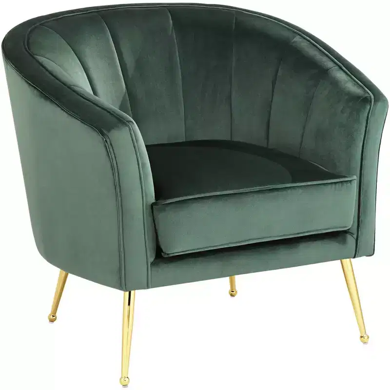 Green Velvet Tufted Accent Chair with Gold Metal Legs