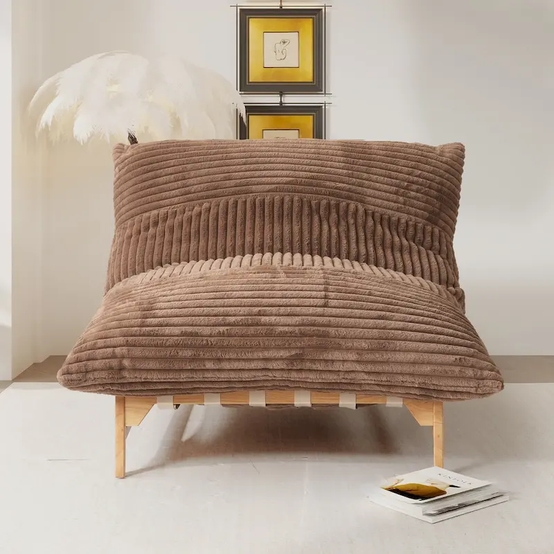 Bean Bag Accent Chair Large Plush Bean Bag Lounger with Solid Wood Frame Comfy Lounge Chair with Down Filling