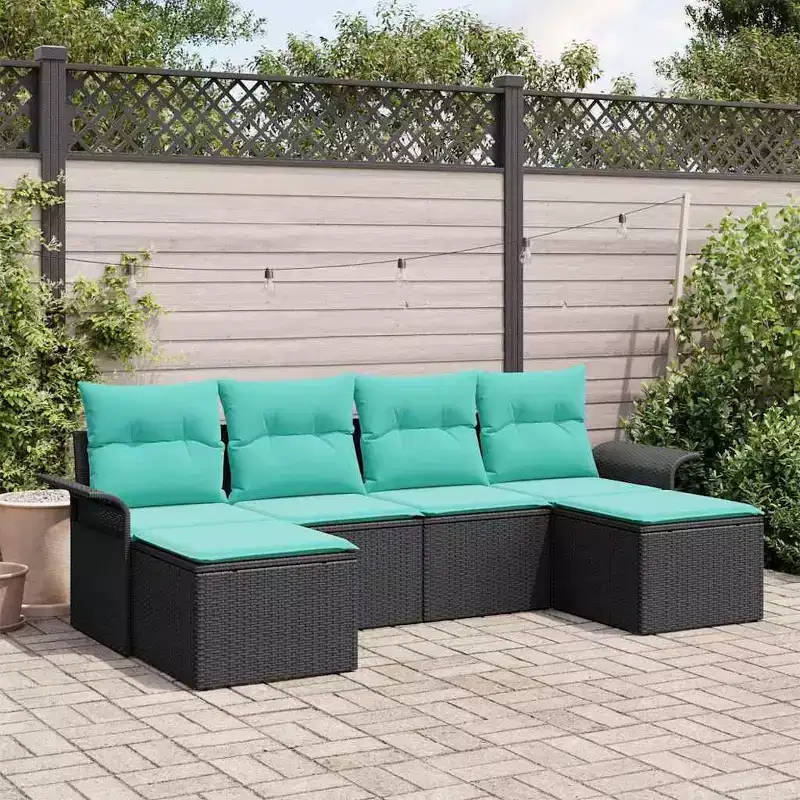 vidaXL Garden Sofa Set with Cushion 6 pcs Black Poly rattan