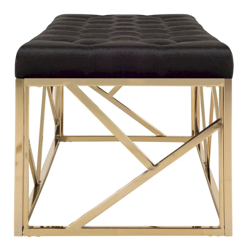 Black & Gold Tufted Rectangular Bench, Single Seat
