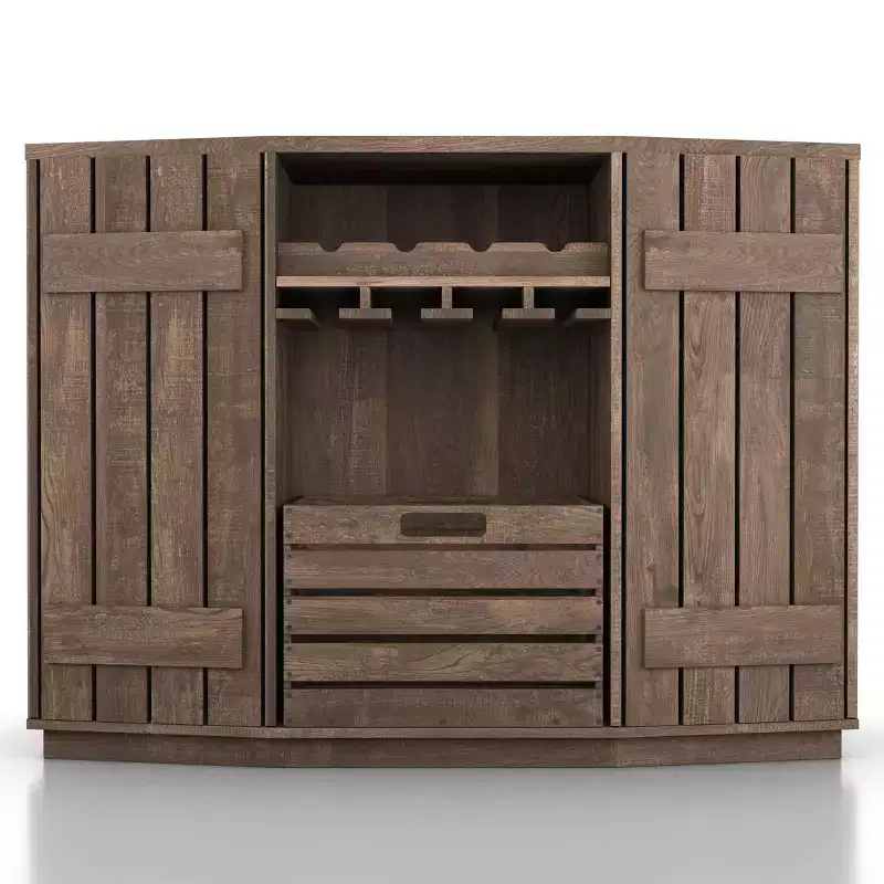 Plank-Style Dining Buffet with Wine Rack, Stemware Rack and Removable Crate - Reclaimed Oak, 47.2