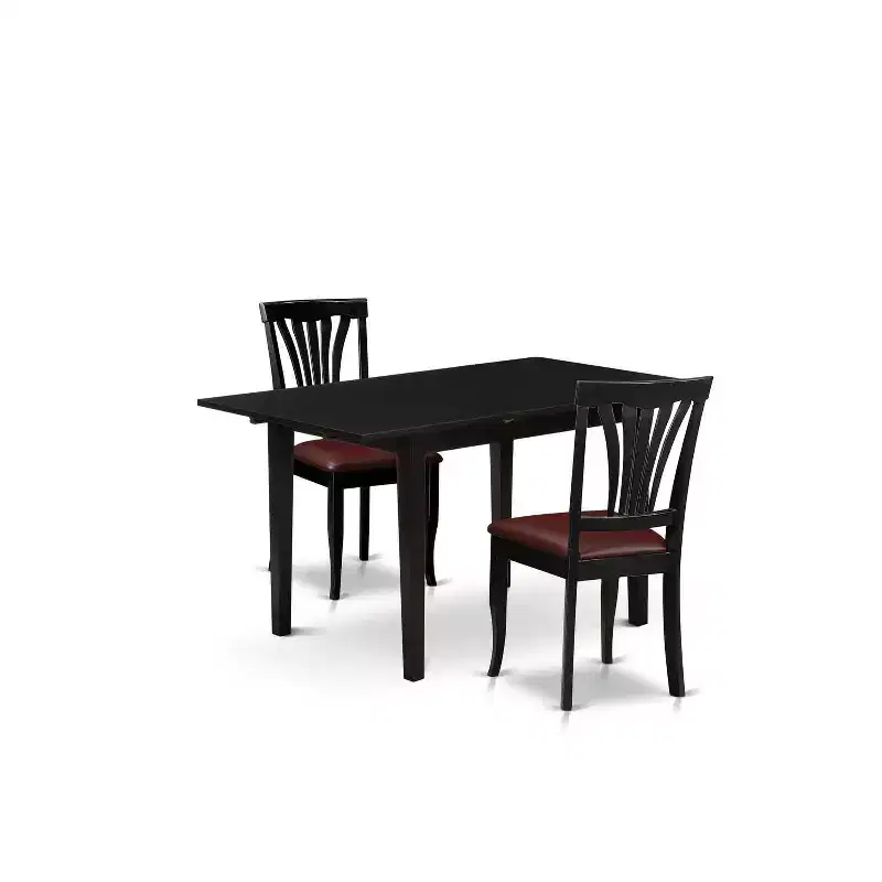3-Pc Black Finish Solid Wood Top Dining Table