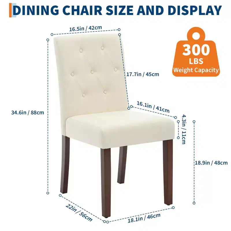 Upholstered Dining Chairs Set of 2, Tufted Kitchen Chair with Padded Seat, Comfy Armless Side Chair, Accent Parson Chairs for Living Room