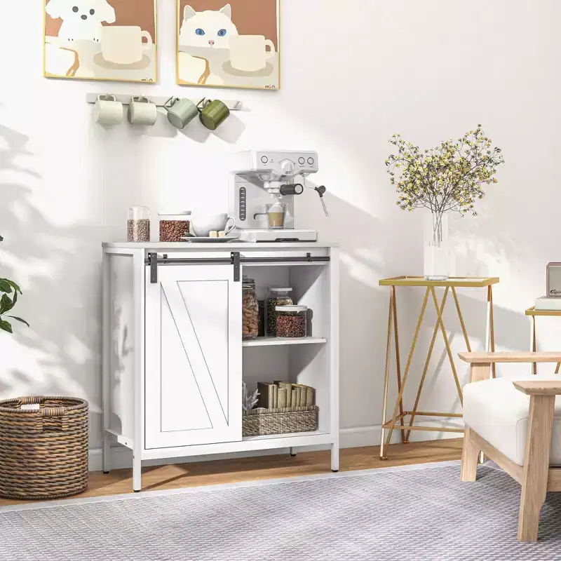 Buffet Cabinet, Farmhouse Sideboard, Bar Cabinet with Adjustable Shelf, Sliding Barn Door for Kitchen