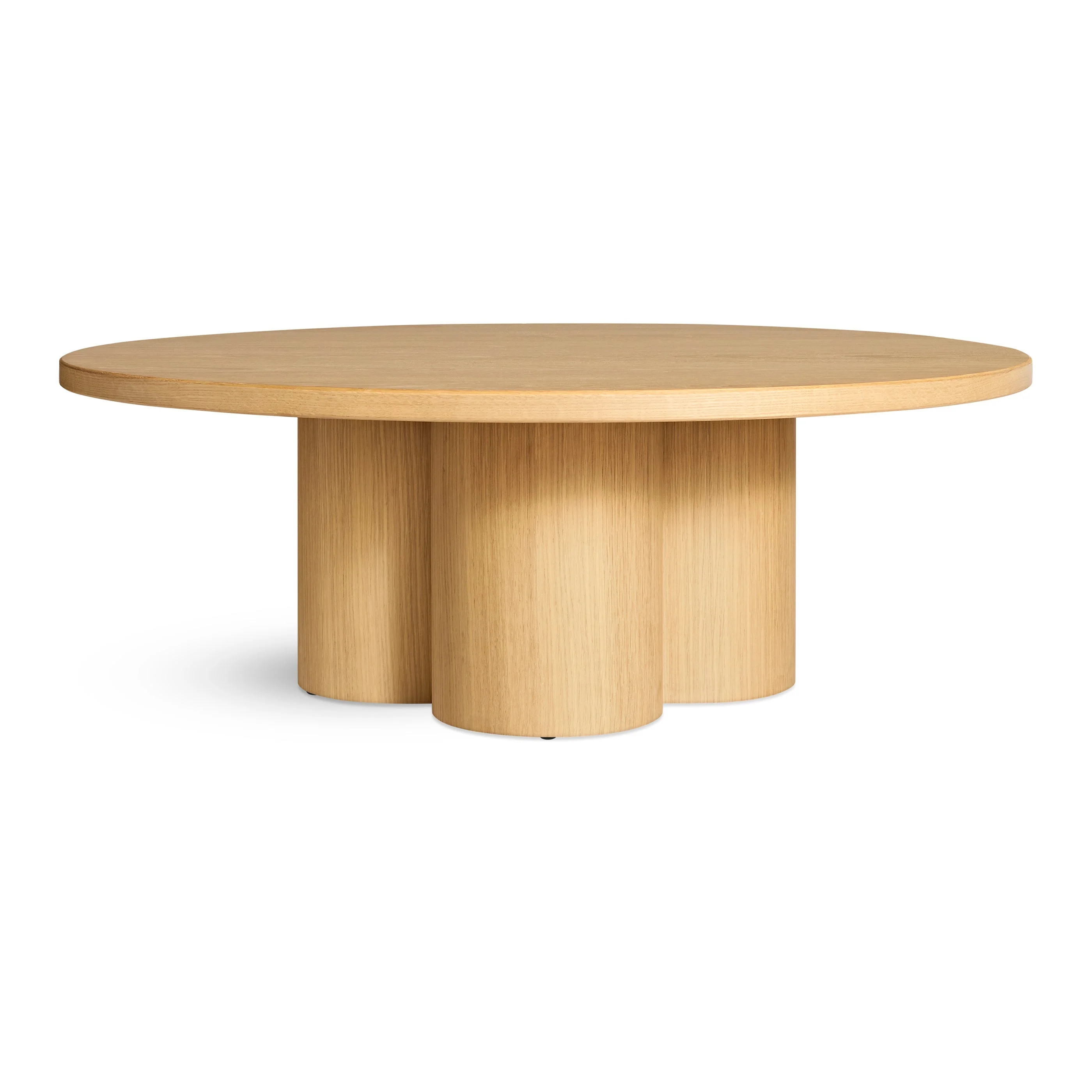 Modern White Oak Wood Coffee Table with Clover Pedestal Base for Living Room