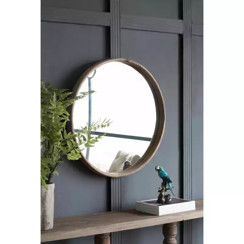28 Inch Round Wood Wall Mirror