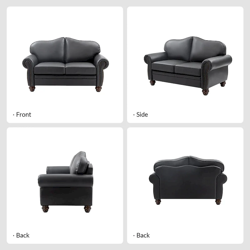 Angel Transitional Genuine Leather Sofa With Tufted Back by