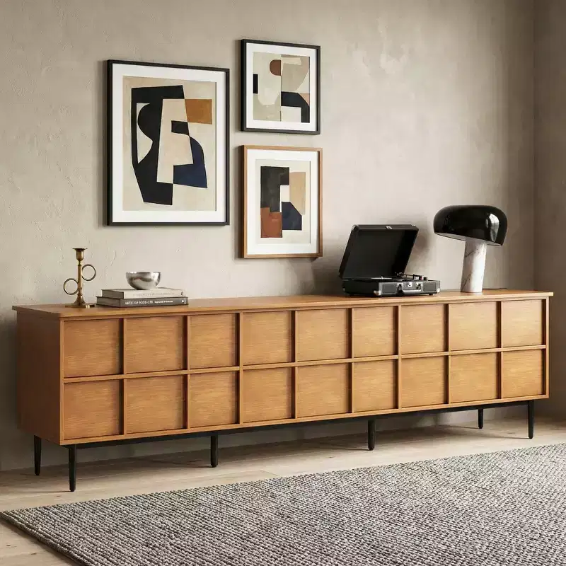86.61 Mid Century Modern Grid Front TV Stand for TVs up to 90 - Walnut Gaoyangjiaju