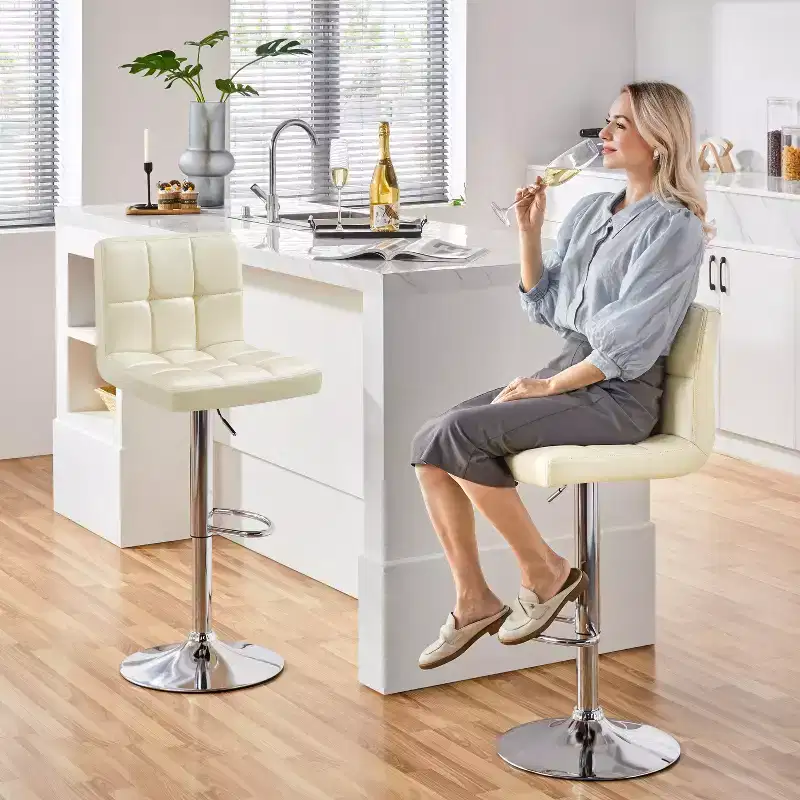 Yaheetech 2pcs Adjustable PU Leather Swivel Stool Armless Chairs with Bigger Base