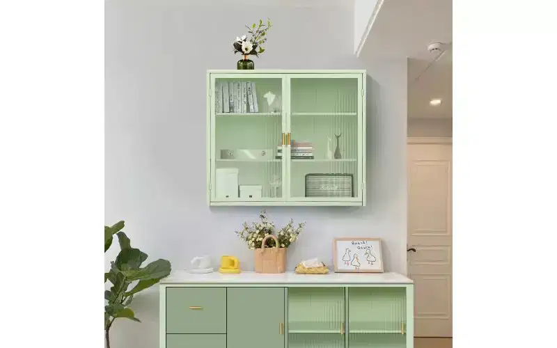 Modern 3-Tier Sideboard Cabinet - Iron & Tempered Glass, 2 Doors, Wall or Freestanding