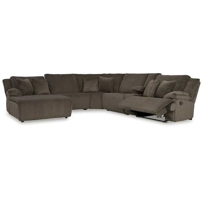 Top Tier Brown 6-Piece Reclining Sectional with Chaise - 147W x 134D x 41H