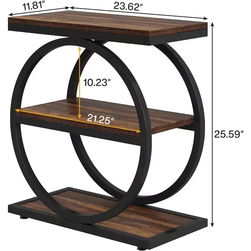 Lantine End Table Set, Bedside Table with 3 Tiers Shelves, 2PCS