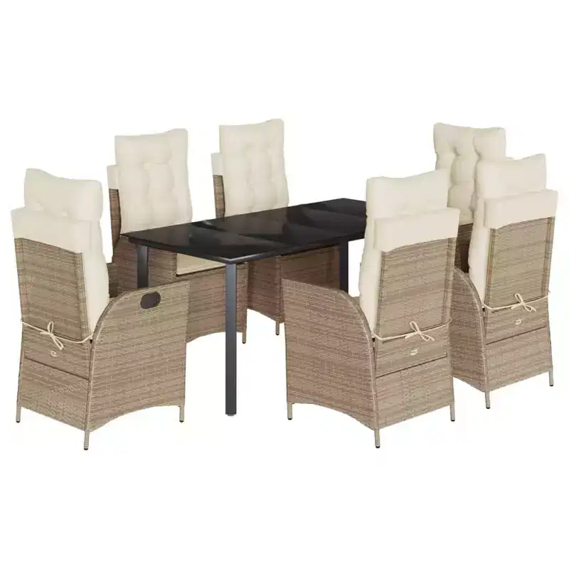 vidaXL Garden Dining Set in Poly Rattan with Cushions