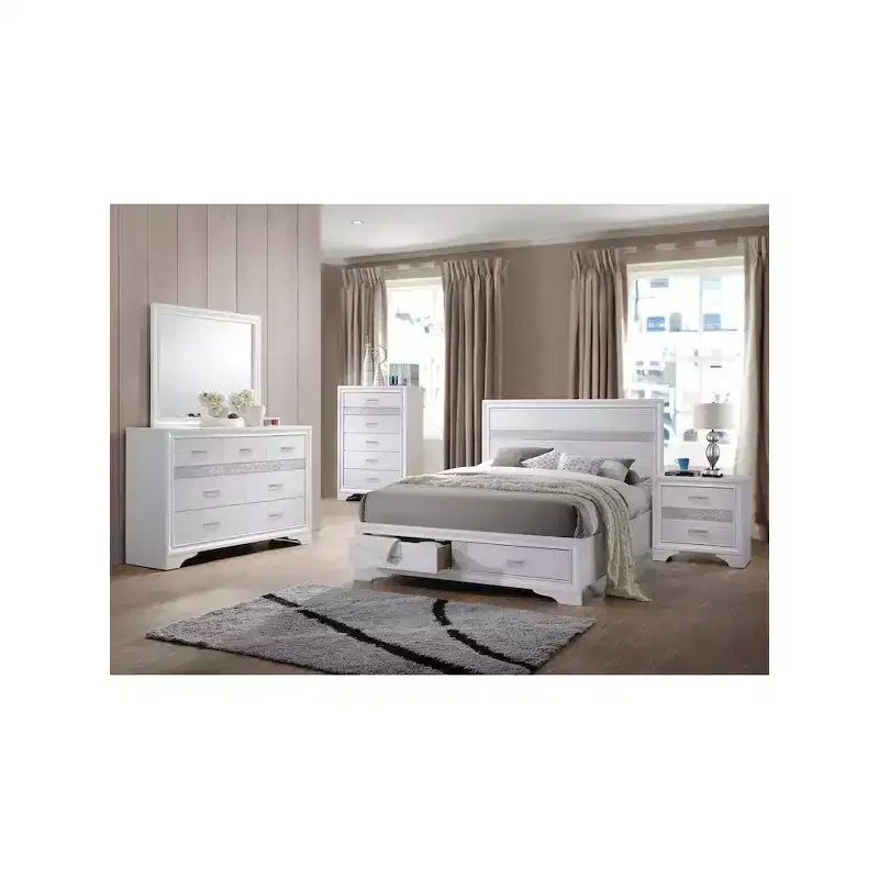 Black / White 2-Drawer Nightstand with Rhinestone Pulls, for 1