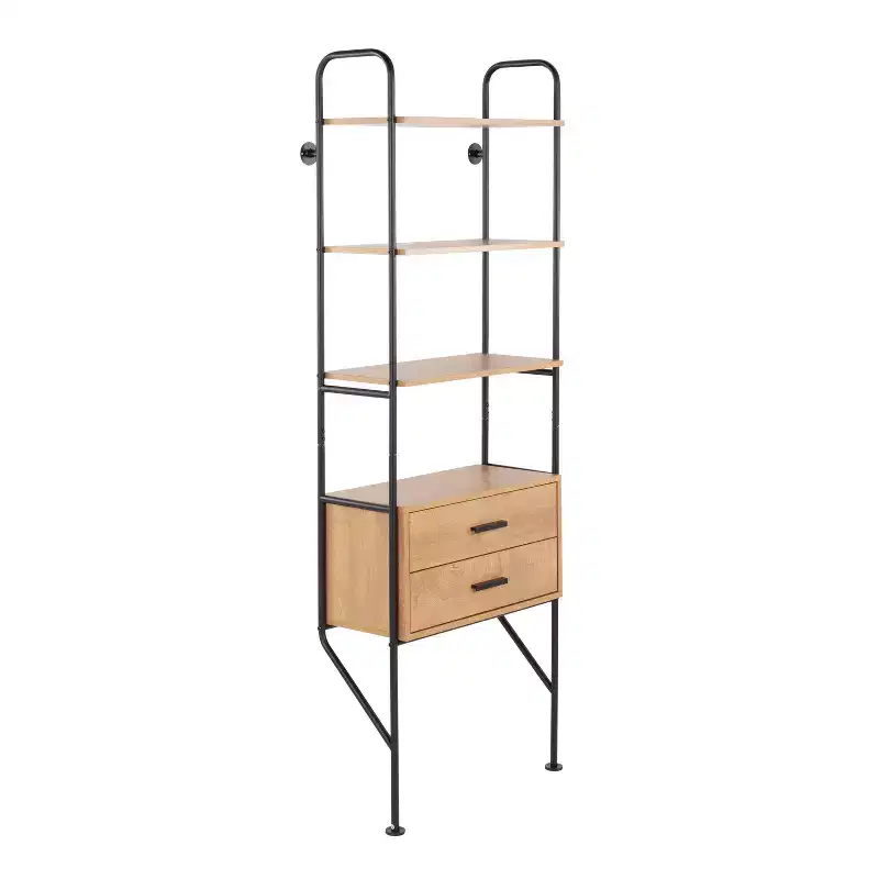 75 Lean Steel/Wood Bookcase Black/Brown - LumiSource
