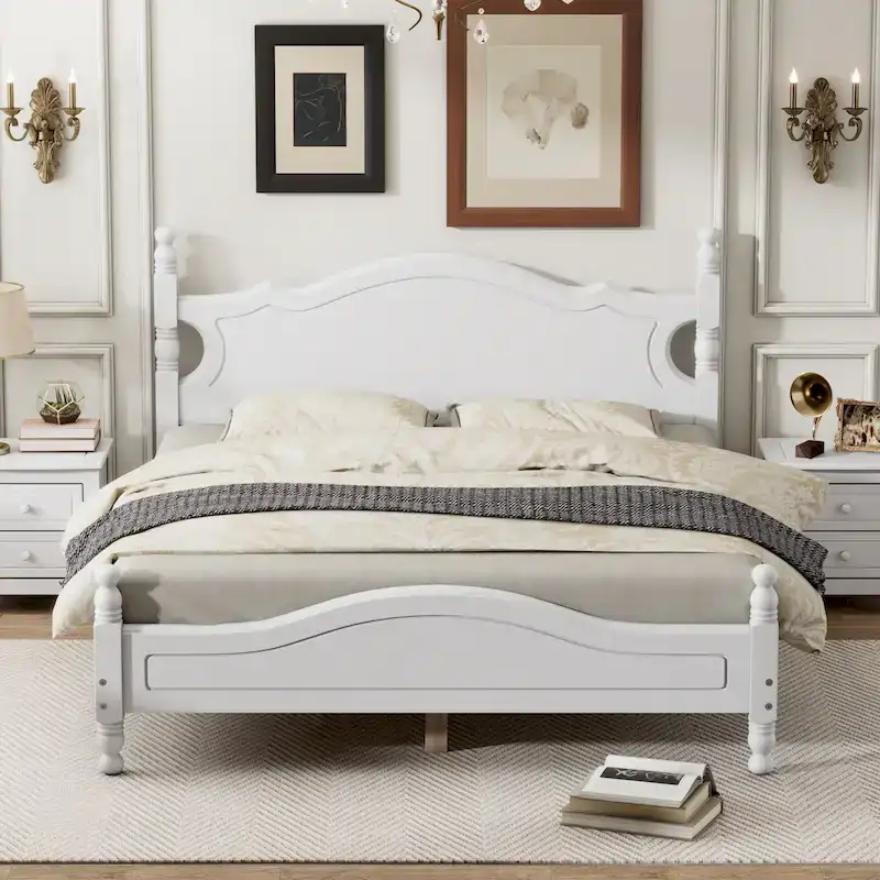 Queen Size Platform Bed with Patterned Headboard