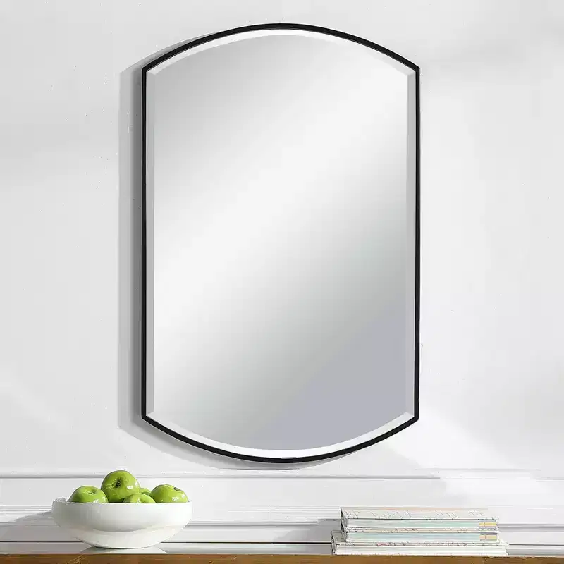 Uttermost Vanity Decorative Wall Mirror Modern Beveled Curved Satin Black Iron Frame 24 Wide for Bathroom Bedroom Living Room
