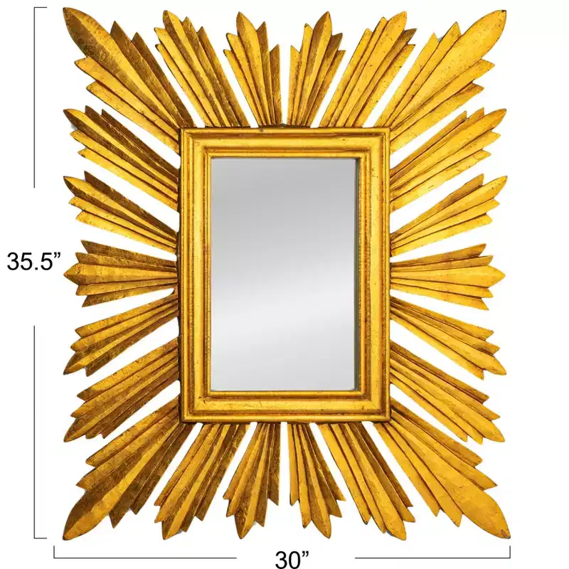Sunburst Rectangular Wall Mirror, Gold