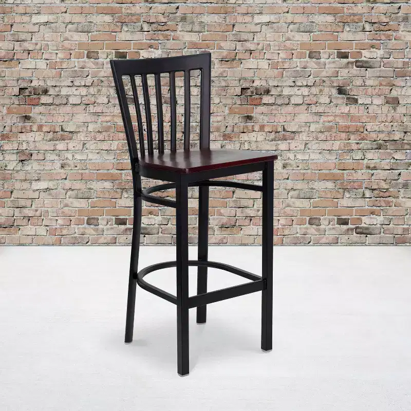 School House Back Metal Restaurant Barstool, Set of 2