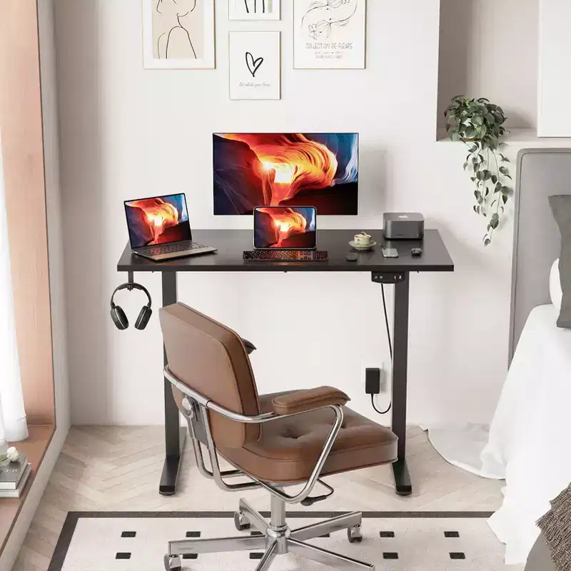 Modern 40x19 Inch Compact Electric Standing Desk Adjustable Height PC Computer Workstation with Memory Presets Home Office Gaming Small Spaces Black