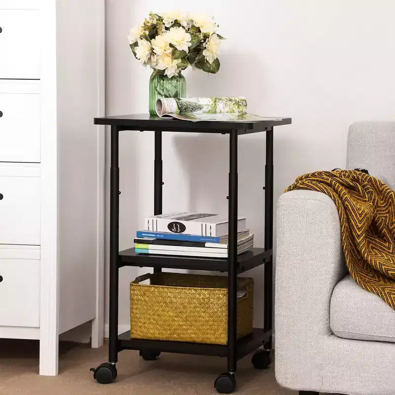 Industrial 3-Tier Printer Stand with Wheels and Adjustable Table Top