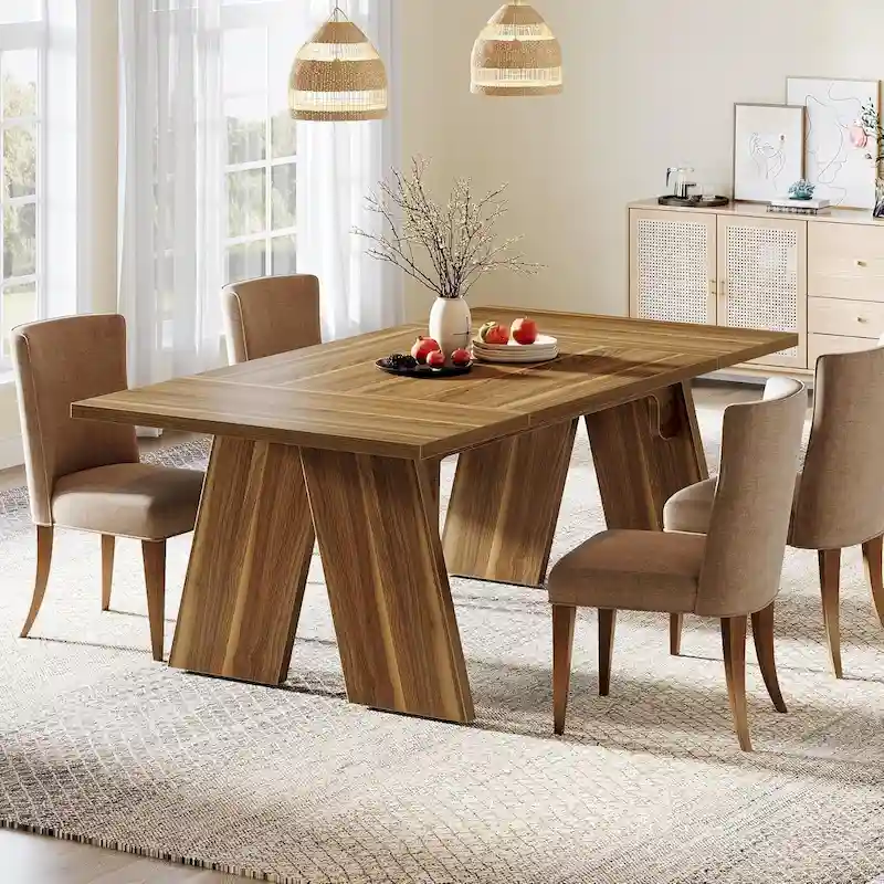 71 Large Farmhouse Dinning Table, Rectangular Dining Table for 6
