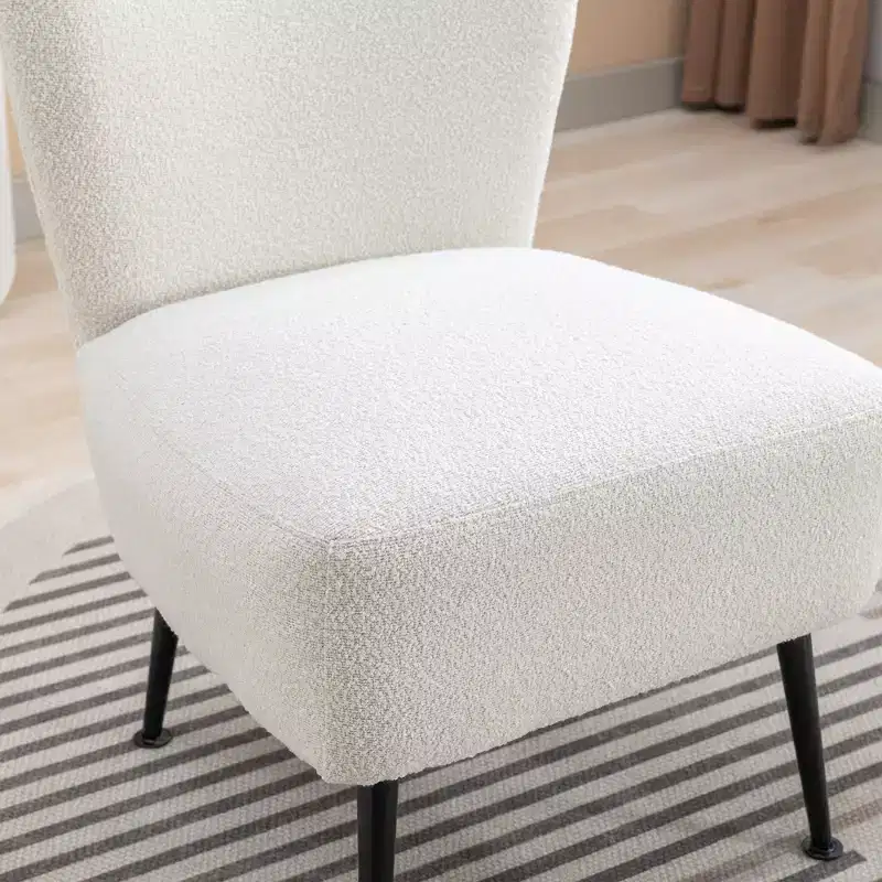 Modern Boucle Armless Accent Chair with Foam Upholstery, Rubber Wood Legs  Stylish and Comfortable Chair for Living Room, Office Bedroom