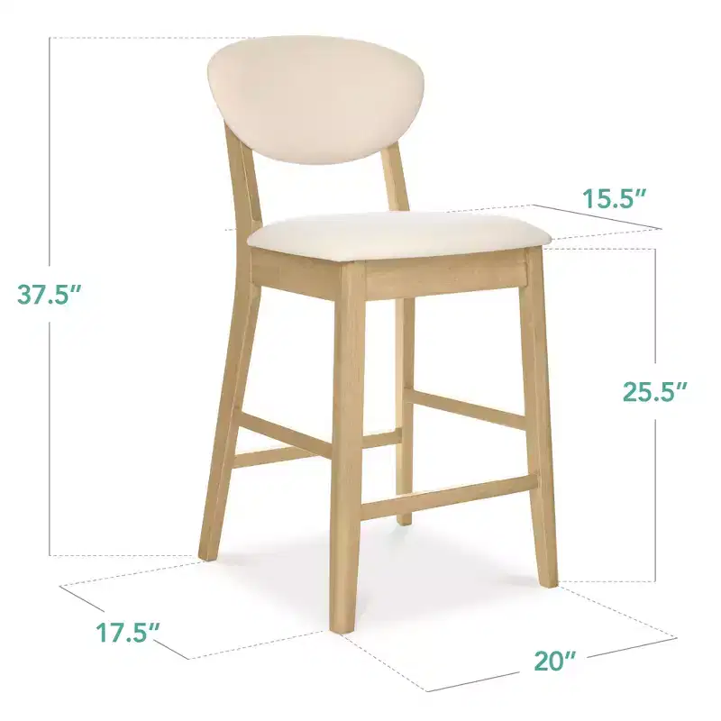 2-Piece Mid-Century Modern Wood and Upholstered Counter Height Bar Stool Set