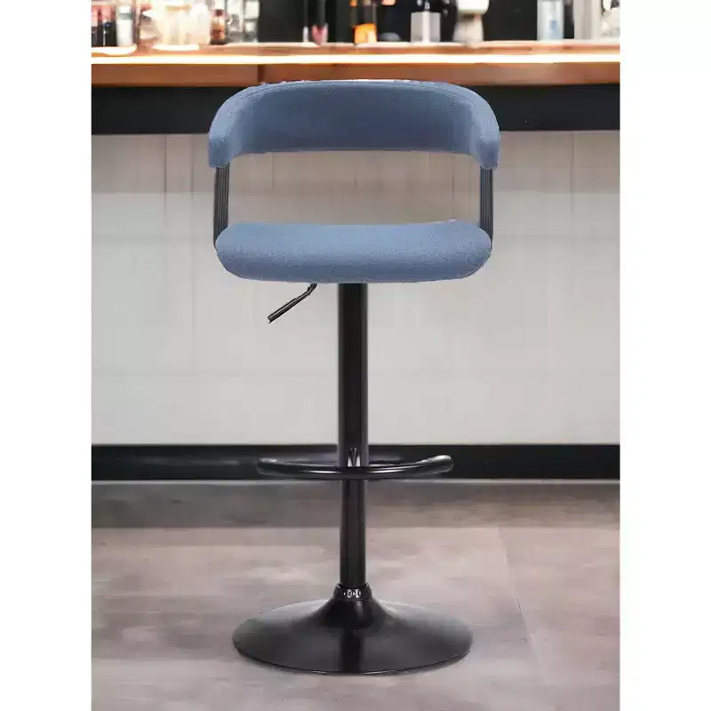 HomeRoots Blue and Black Fabric with Metal Swivel Adjustable Height Bar Chair