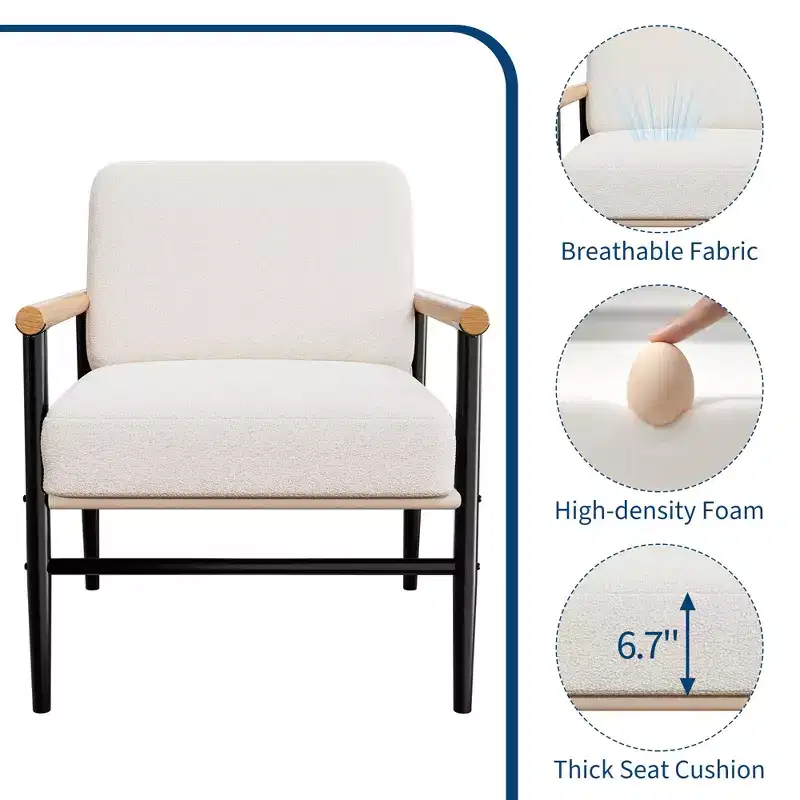 Modern Accent Chair  Upholstered Single Sofa Chairs, Thick Seat Cushions, Sturdy Iron Frame - for Living Room, Bedroom, Reception, Office, Home