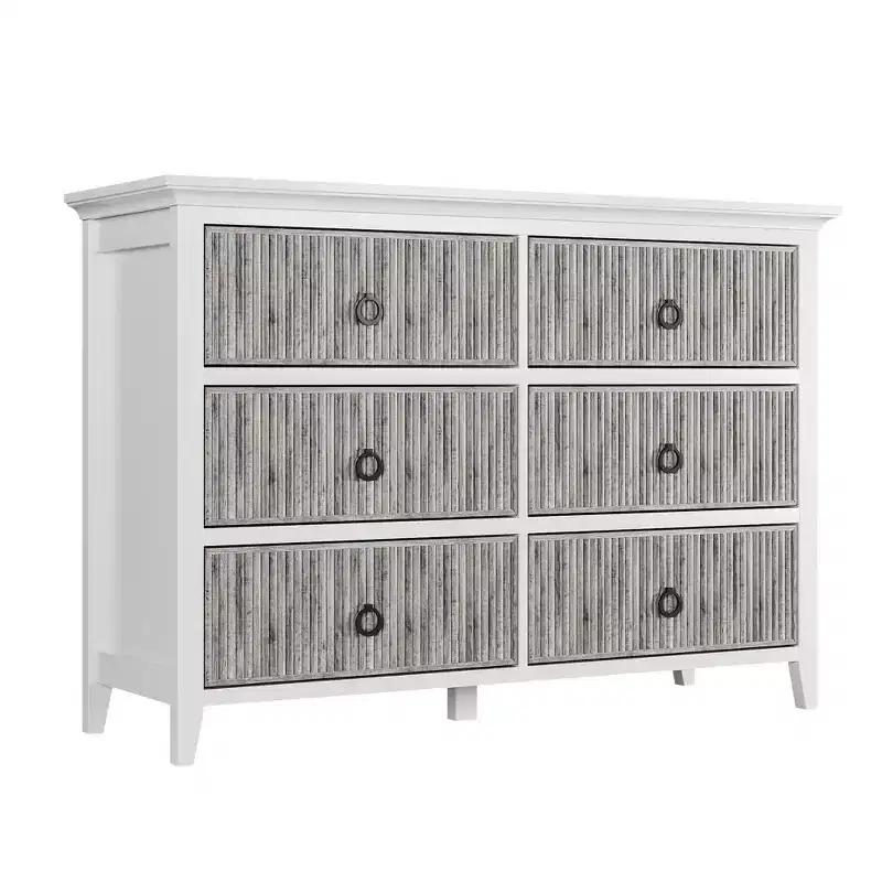 COZONY Modern 6-Drawer Fluted Dresser with Wave Panel, Anti-Tip Storage Chest for Bedroom, Living Room & Hallway