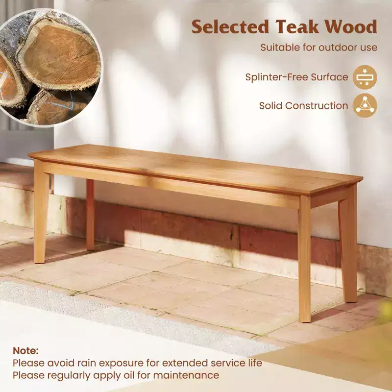 Costway 55 Teak Wood Bench 3-Person Backless Seating w/ 880 LBS Weight Capacity
