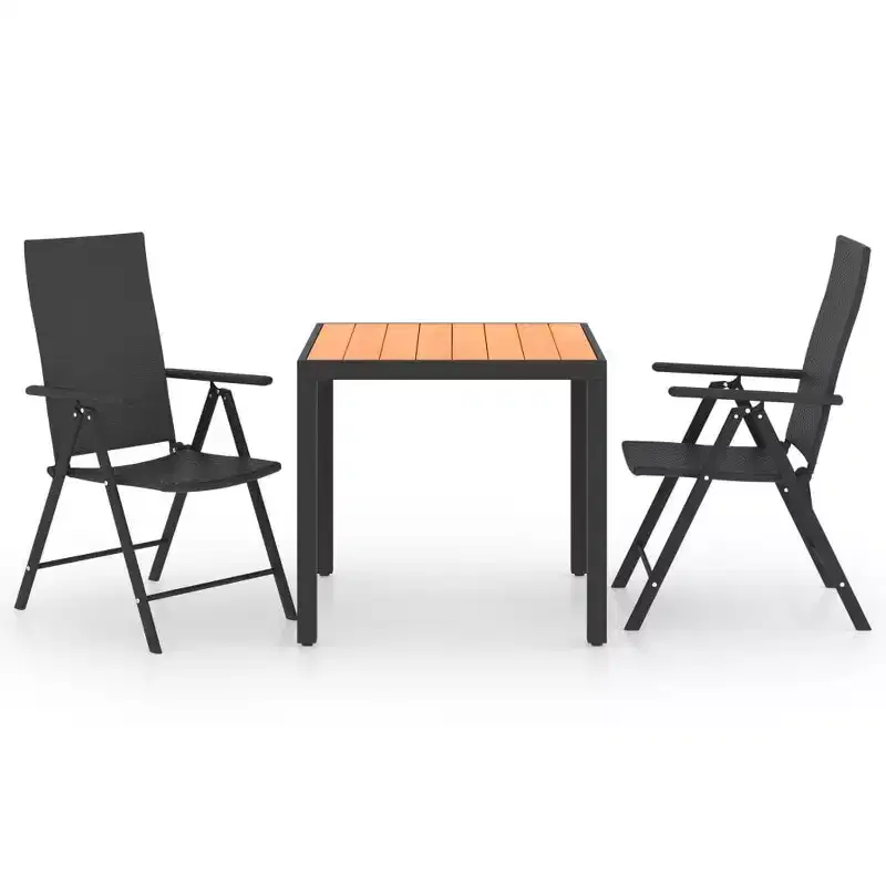 vidaXL Dining Set Black and Brown PE rattan, WPC, Aluminium Compact