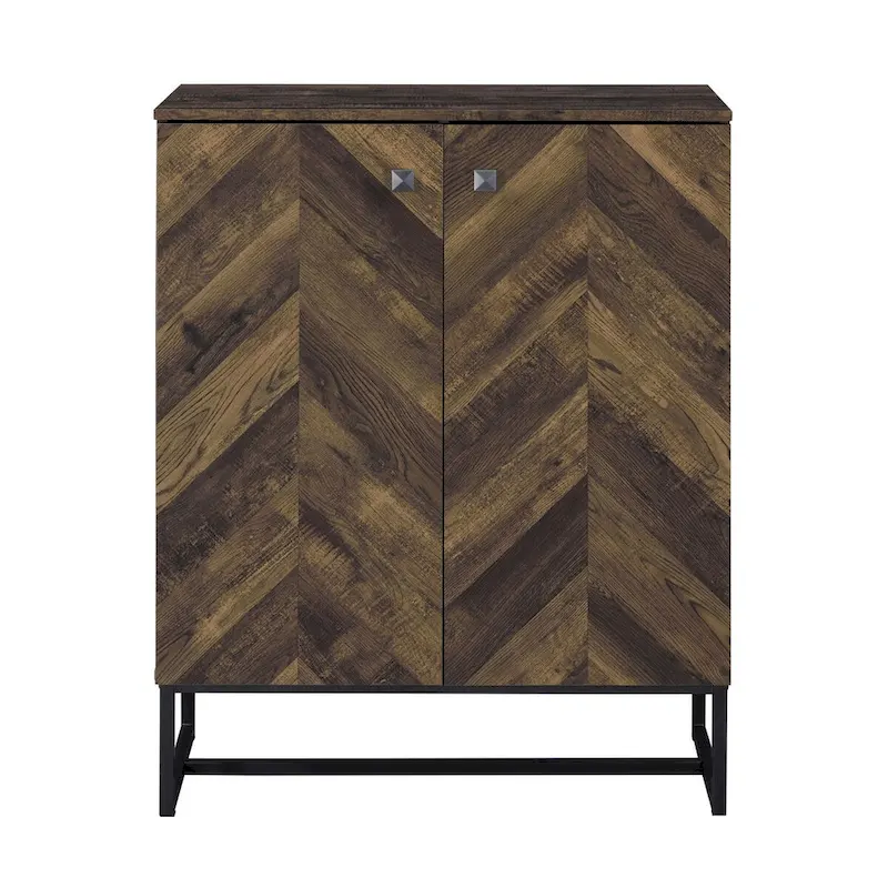 41 Inch 2 Door Accent Cabinet Console, Sled Legs, Chevron Wood Brown