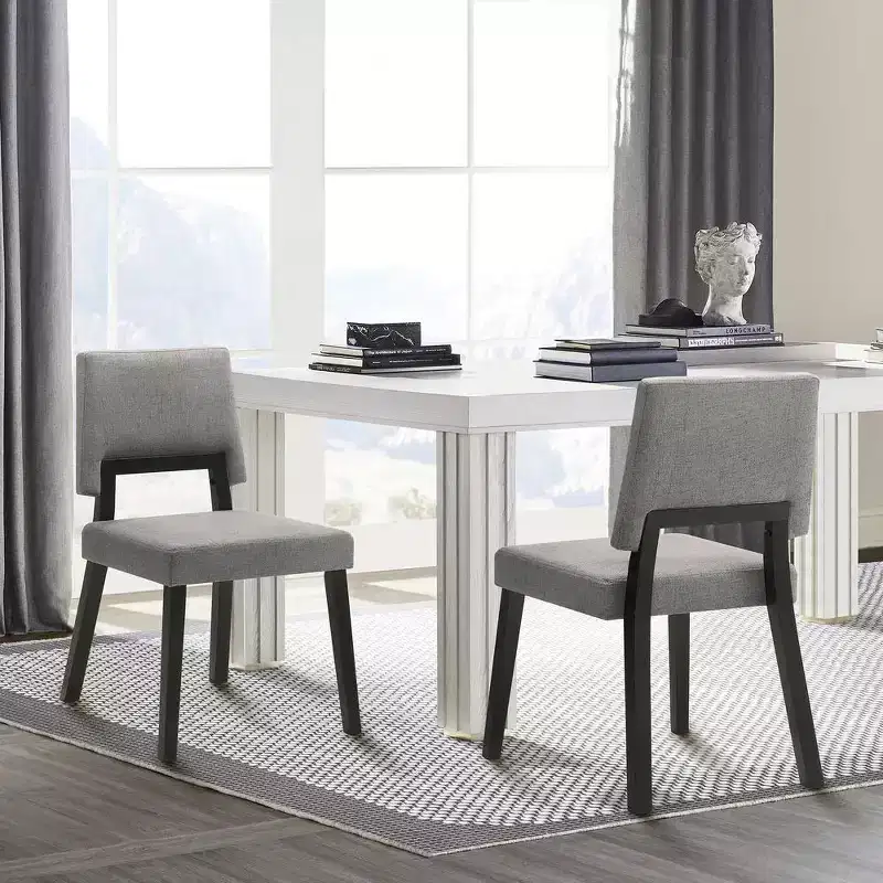 Armen Living,Channell Wood Dining Chair in Black Finish with Charcoal Fabric - Set of 2