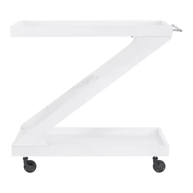 Jepperd Z-Shaped Solid Wood and Tempered Glass Top Rolling Bar Cart - Powell