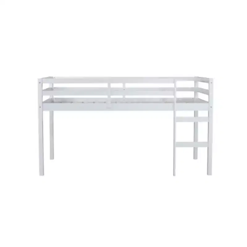 Twin High Loft Bed with Integrated Desk & Safety Guardrail, Solid Rubberwood, Grey
