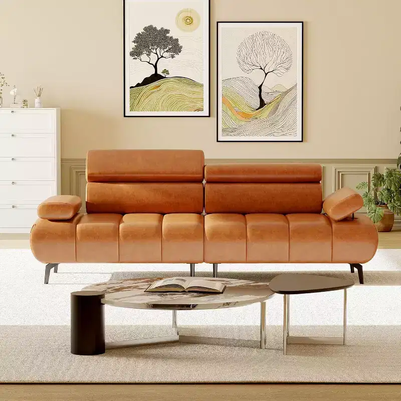 3-Seater Faux Leather Futon Sofa Bed, Convertible Sleeper Couch with Adjustable Backrests Armrests Headrests, with Split Two Separate Sectional Sofas