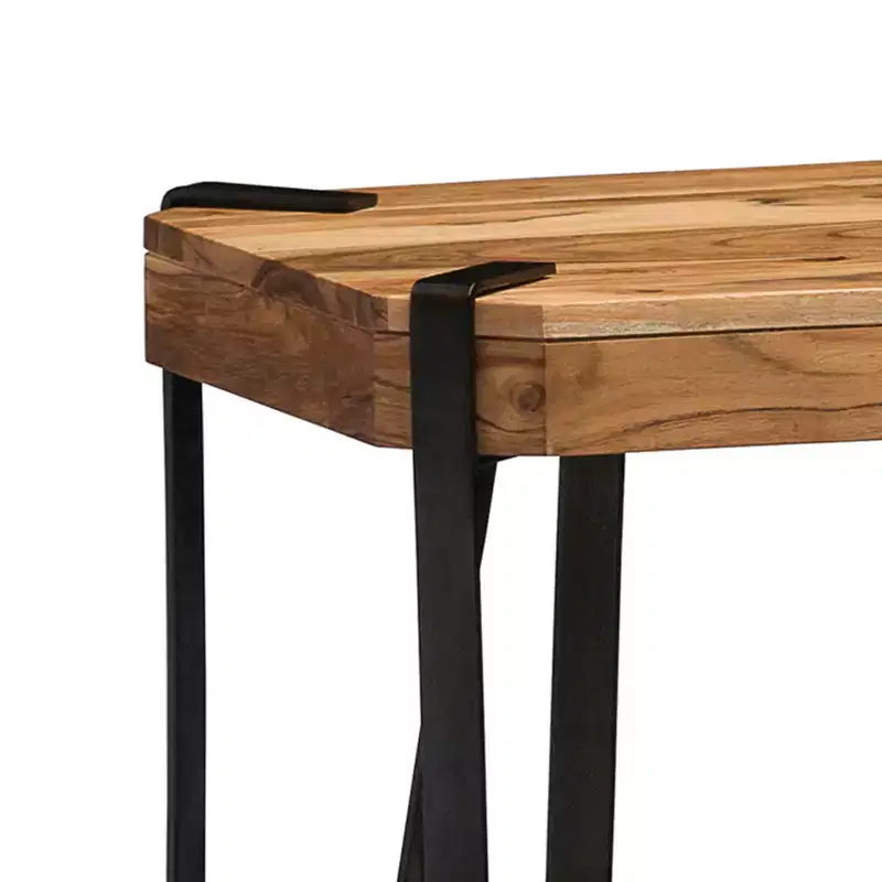 Alaterre Furniture 21 Ryegate Natural Brown Live Edge Solid Wood End Table: Metal Frame, Dual Shelves